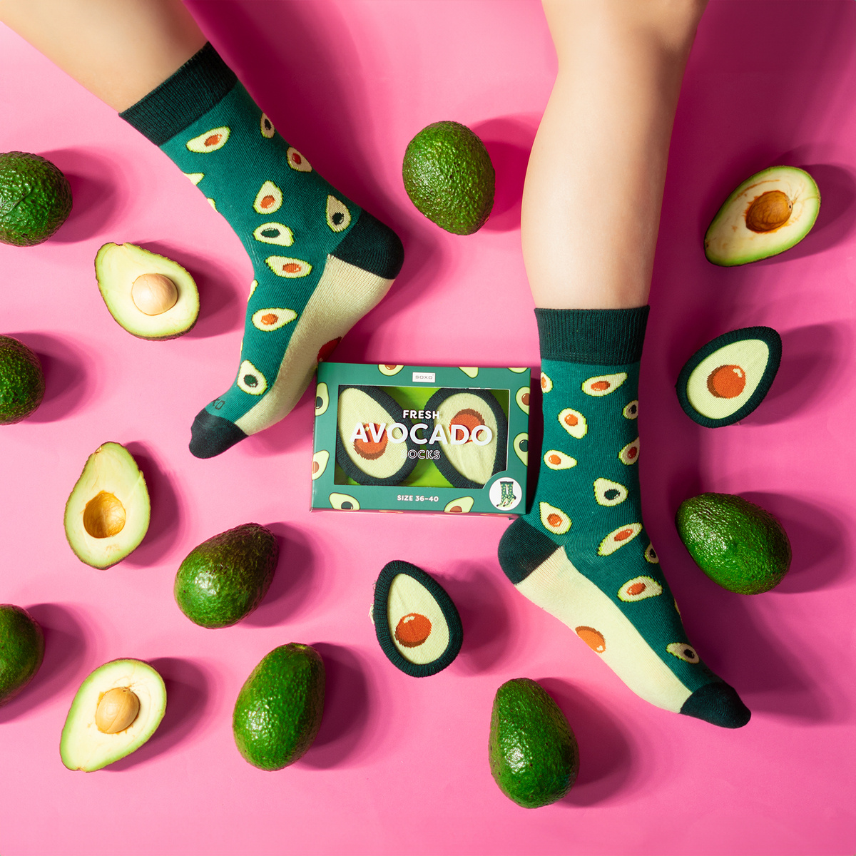 Damensocken | Herrensocken SOXO | Avocado in einer Box | lustige Geschenkidee