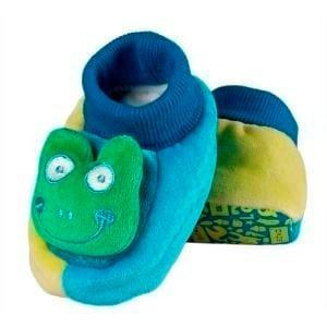 Colorful SOXO blue baby slippers with frog