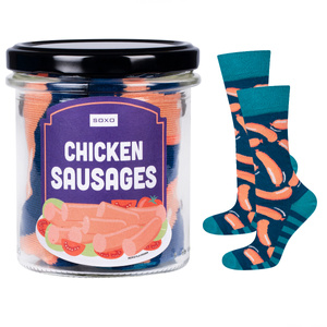 Men's colorful SOXO GOOD STUFF Chicken sausages socks in a jar funny cotton