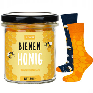 Men's colorful SOXO GOOD STUFF socks with funny cotton honey in a jar