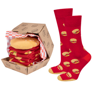 Women's Socks | Men's SOXO | Hamburger in a box | cheerful gift idea | funny socks for her | for Him Unisex