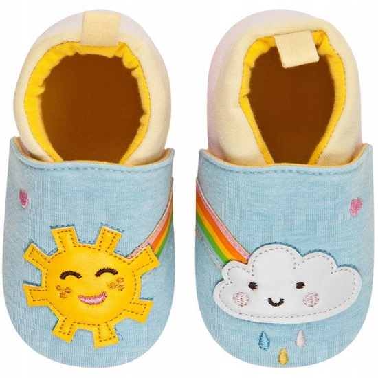 Blue SOXO baby slippers with sun and cloud