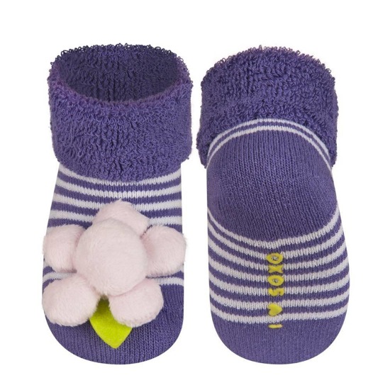 Colorful SOXO baby socks with a 3D flower rattle