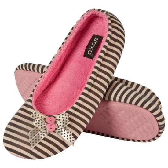 Colorful women's ballerina slippers SOXO with a bow and buttons