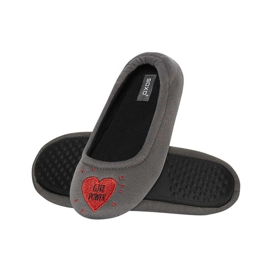 Gray SOXO GIRL POWER women's gray ballerinas slippers with a hard TPR sole