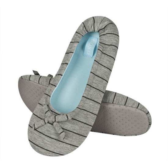 Gray SOXO gray ballerina slippers for women with a bow and a soft sole