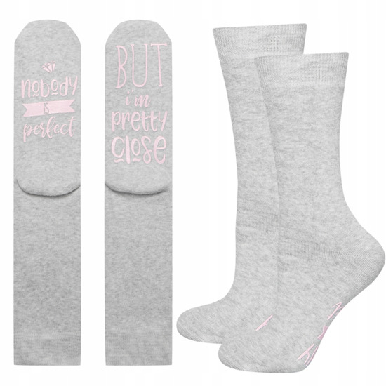 Gray long women's SOXO socks with inscriptions funny terry gift