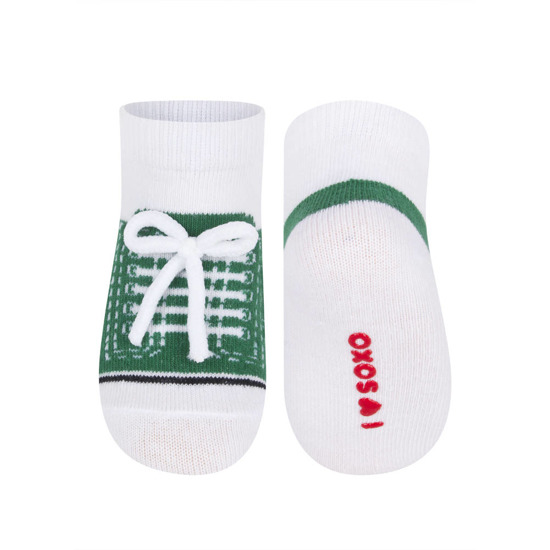 Green SOXO baby socks, sneakers with inscriptions