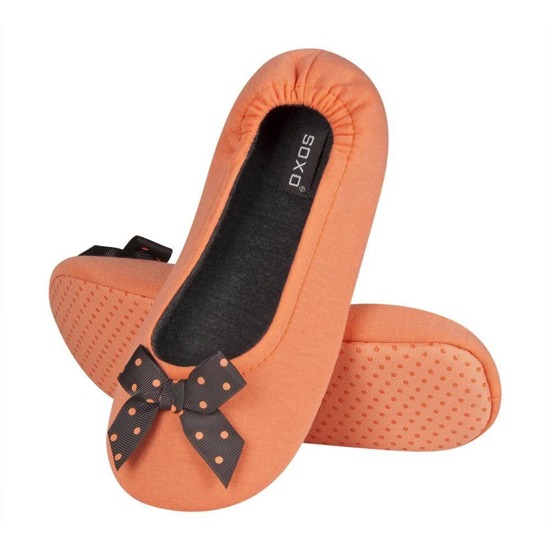 Orange SOXO women's ballerina slippers with a bow and a soft sole