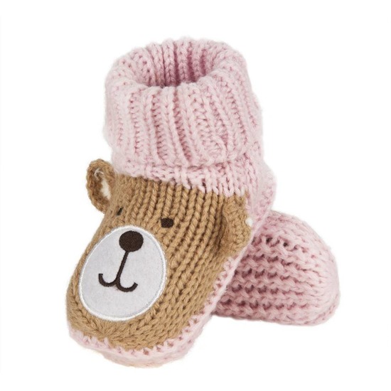 Pink SOXO baby slippers with a teddy bear