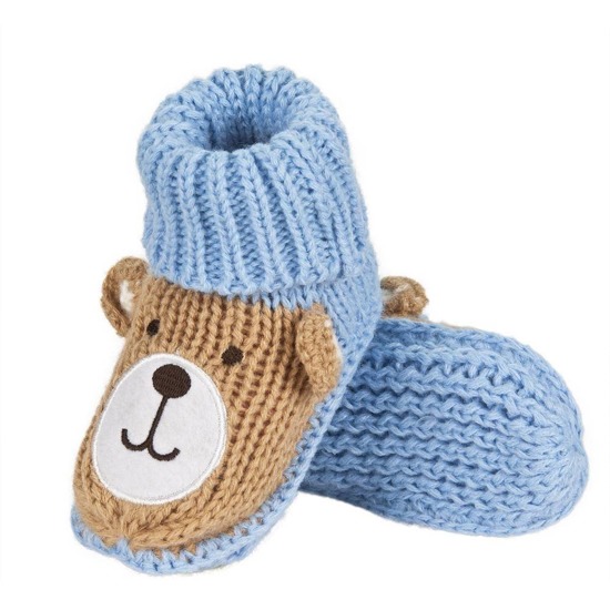 SOXO blue baby slippers with a teddy bear