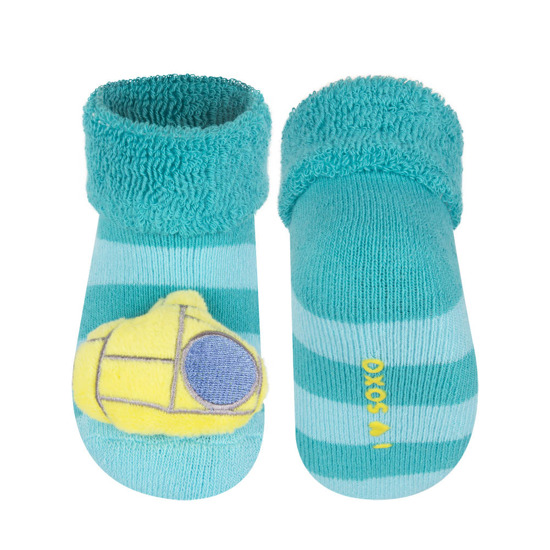 SOXO blue baby socks with a rattle 3D fish