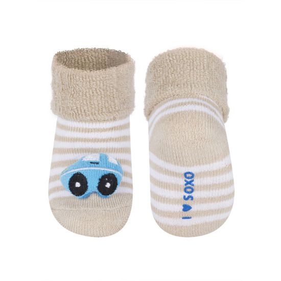 SOXO blue baby socks with a rattle 3D toy car
