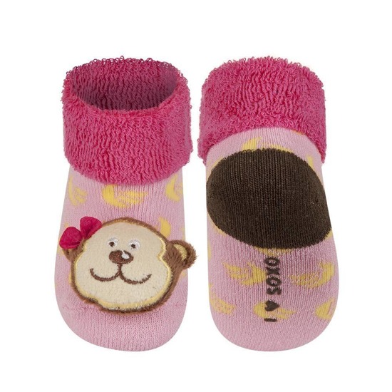 SOXO pink baby socks with a ratchet 3D monkey