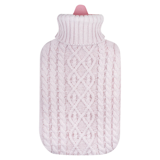 SOXO pink hot water bottle warmer in a sweater