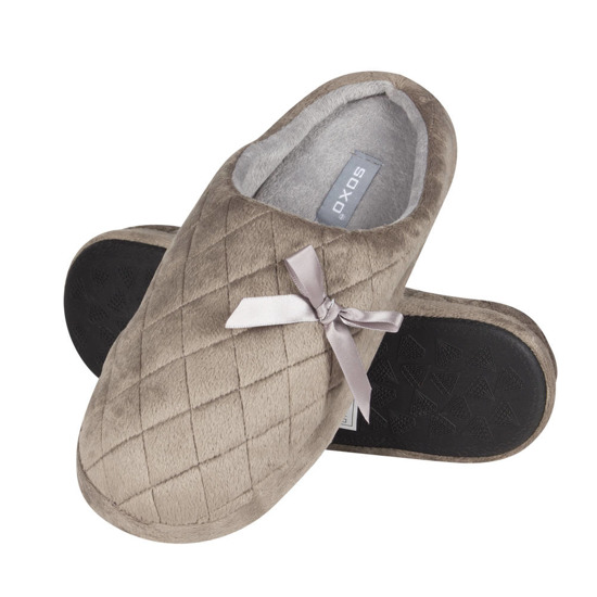 SOXO quilted women's slippers with bow grey