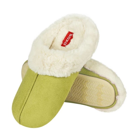 SOXO slippers with fur limonkowe