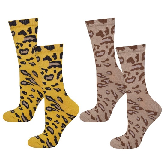 Set of 2x Colorful SOXO women's colorful cotton socks with leopard print
