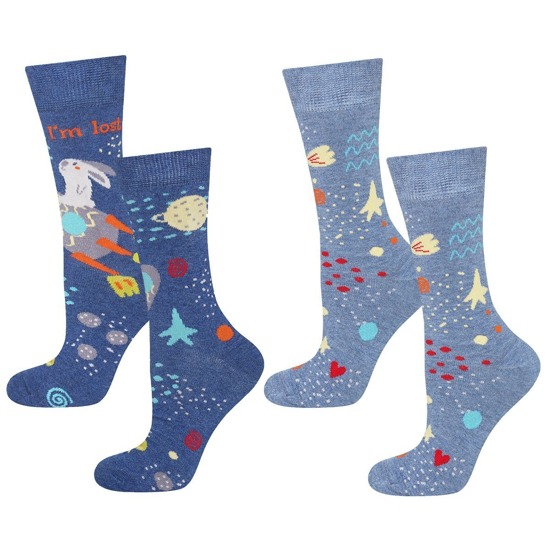 Set of 2x Colorful SOXO women's socks, mismatched, cotton