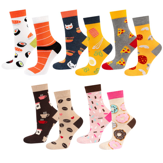 Set of 5x Colorful SOXO women's socks mismatched cotton funny Pizza