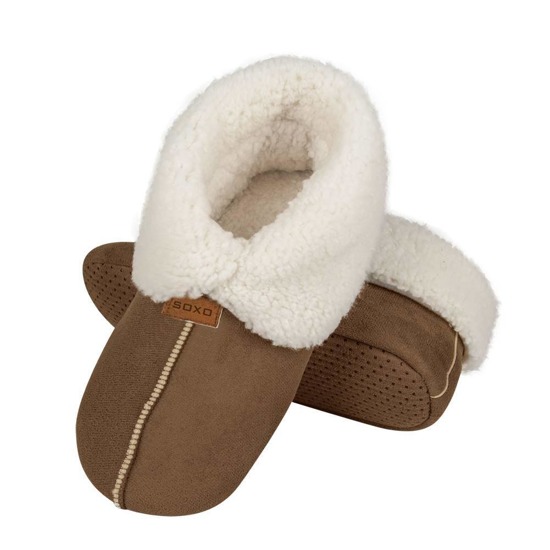 Slippers SOXO beige and gray with fur