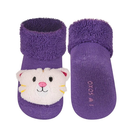 Violet SOXO baby socks with a ratchet 3D kitten