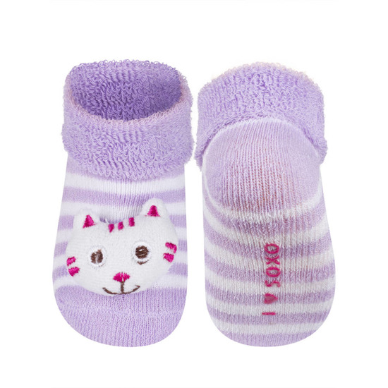Violet SOXO baby socks with a ratchet 3D kitten