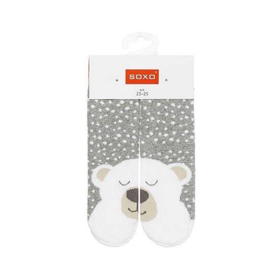 Warm SOXO gray children's socks, a teddy bear with warm terry cloths