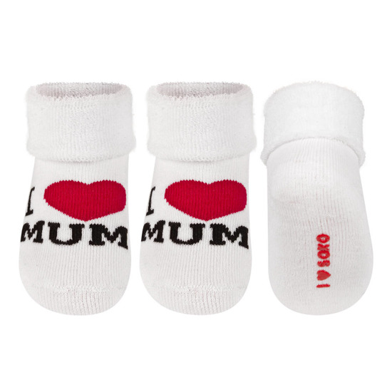 White SOXO baby socks with gift inscriptions