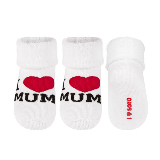 White SOXO baby socks with gift inscriptions