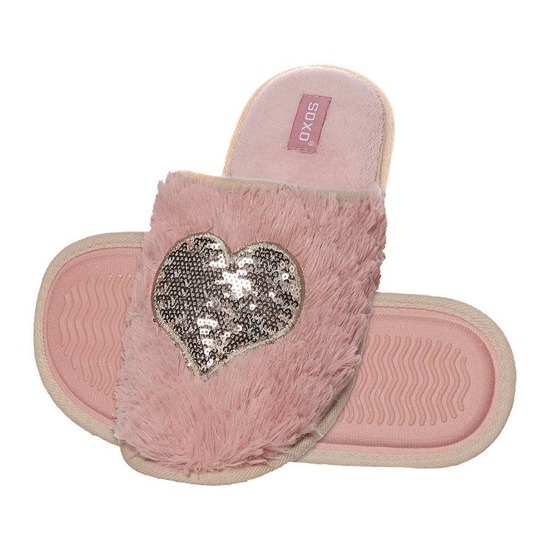 Women's Pink SOXO slippers with a heart and a hard TPR sole
