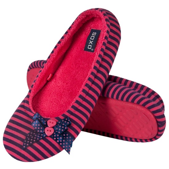 Women's SOXO ballerina slippers with a bow and buttons