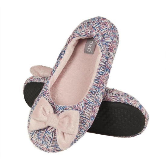 Women's SOXO woolen ballerinas slippers with a bow and a hard TPR sole