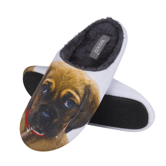 Women's slippers SOXO with a picture of a dog and a hard TPR sole