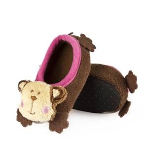 Dark brown baby slippers with monkey