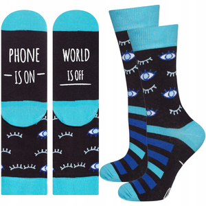 Dark long women's SOXO socks with funny inscriptions cotton