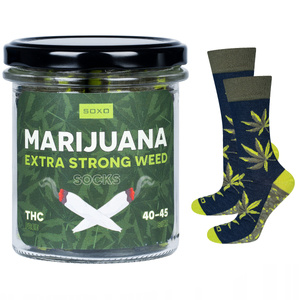 Men's colorful SOXO GOOD STUFF marijuana socks in a jar funny cotton