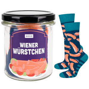 Men's | women's colorful SOXO GOOD STUFF Chicken sausages socks in a jar funny cotton unisex