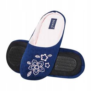 Navy blue women's slippers with embroidery SOXO with a hard TPR sole