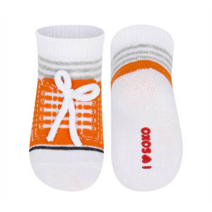Orange SOXO baby socks, sneakers with inscriptions
