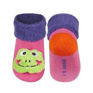 Pink SOXO baby socks with a 3D rattle