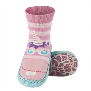 Pink SOXO children's slippers with a unicorn leather sole