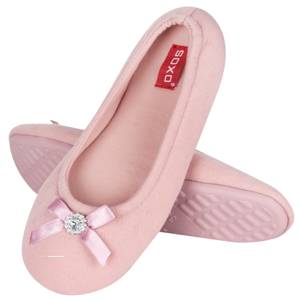 Pink SOXO women's ballerina slippers with a bow and a diamond