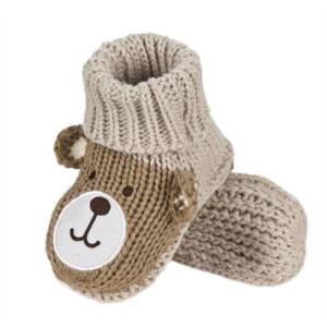 SOXO beige baby slippers with a teddy bear