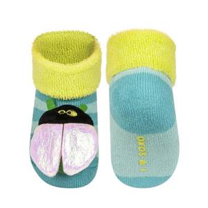 SOXO blue baby socks with a 3D rattle