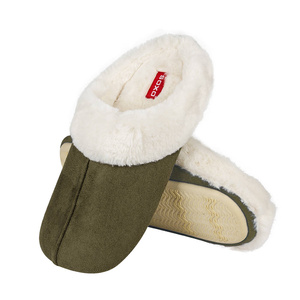Warm SOXO men's slippers khaki with fur and hard TPR sole