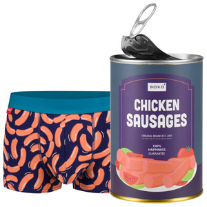 1 Paare von lustigen Boxershorts mit Chicken Sausagesmotiv in einzigartiger Verpackung | SOXO