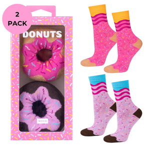 2 Paare von lustigen Socken mit Donutmotiv in einzigartiger Verpackung | Damensocken | SOXO