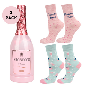 2 Paare von lustigen Socken mit Proseccomotiv in einzigartiger Verpackung | Damensocken | SOXO
