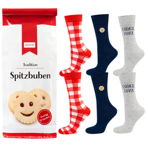 3 Paare von lustigen Socken mit Keksmotiv in einzigartiger Verpackung | Damen-/Herensocken | SOXO